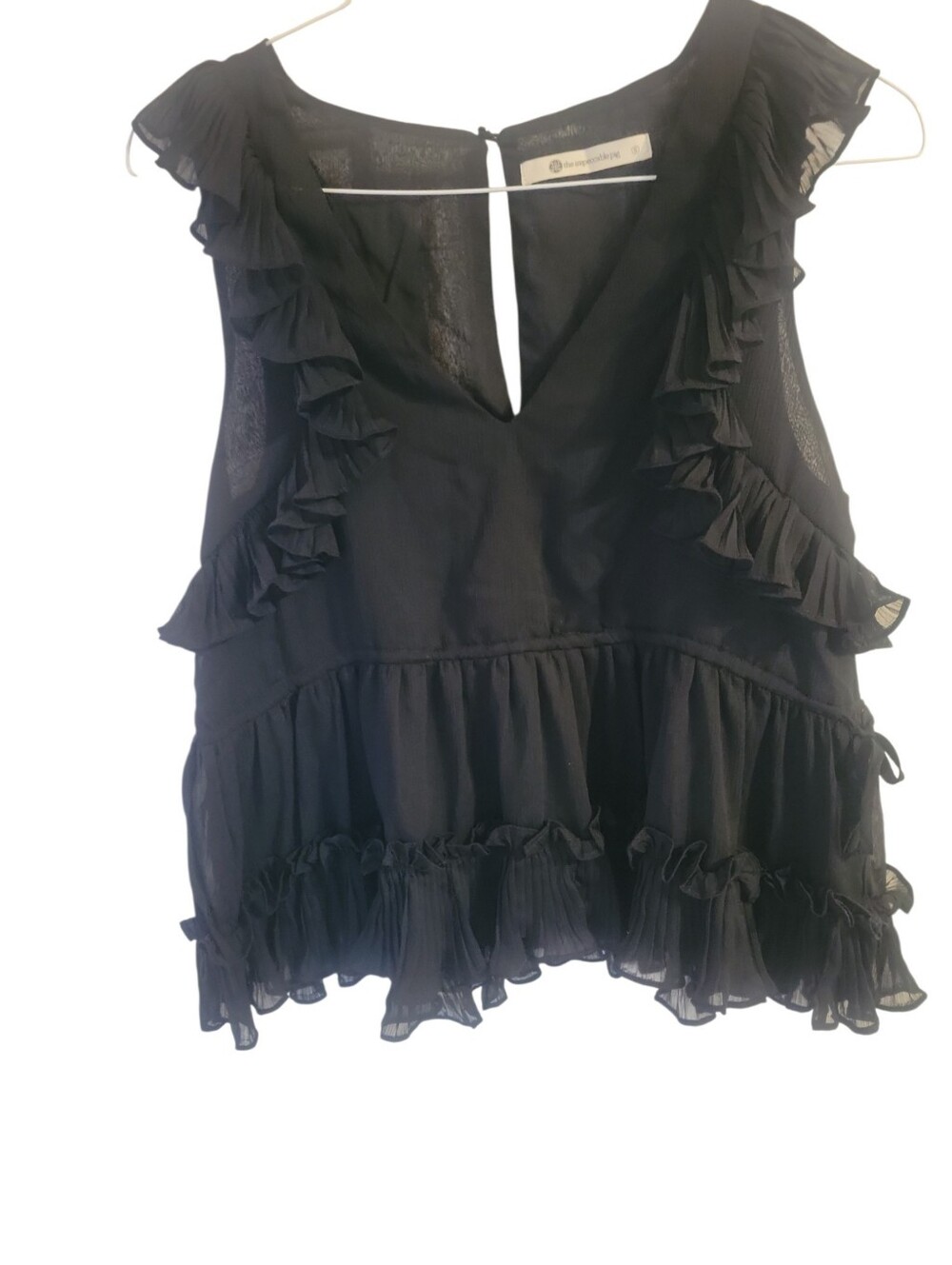 The Impeccable Pig Black Sleeveless Multi Layered Ruffle Peplum Hemline S